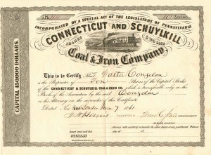 Connecticut and Schuylkill Coal and Iron Co. - Stock Certificate